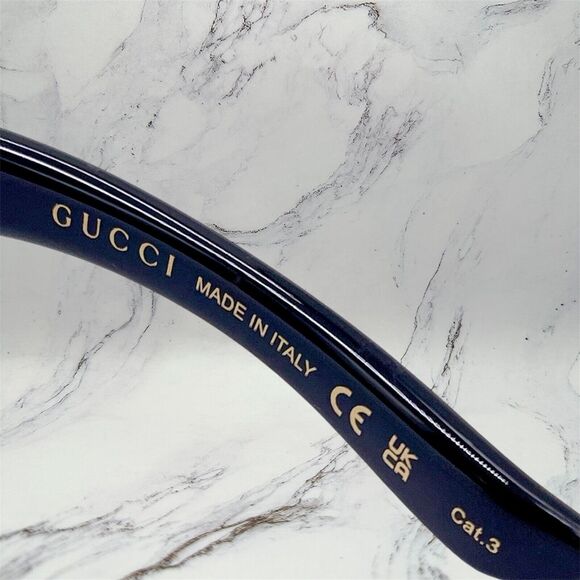 GUCCI Sunglasses New Black Wrap Square Acetate Fashion Show Rectangle Metal Logo - Picture 10 of 13